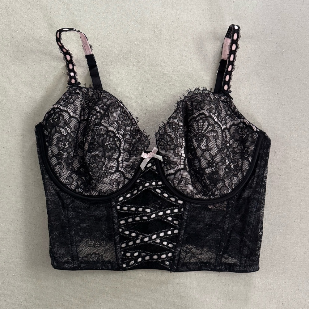Victoria's Secret Black Lace Bra with Corset Details